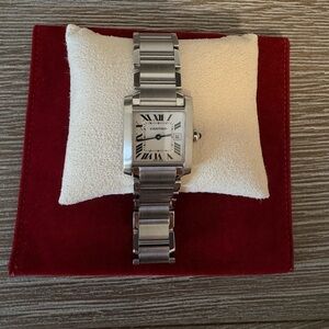 Ladies Cartier Tank Francaise Midsize Silver Dial Steel watch.